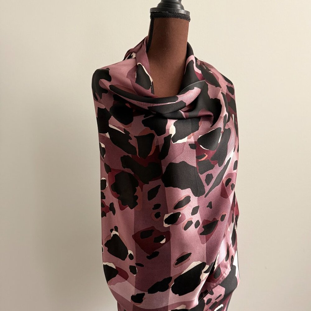 Display #2 Burberry Silk Satin Animal Print Scarf - Picture 11 of 13